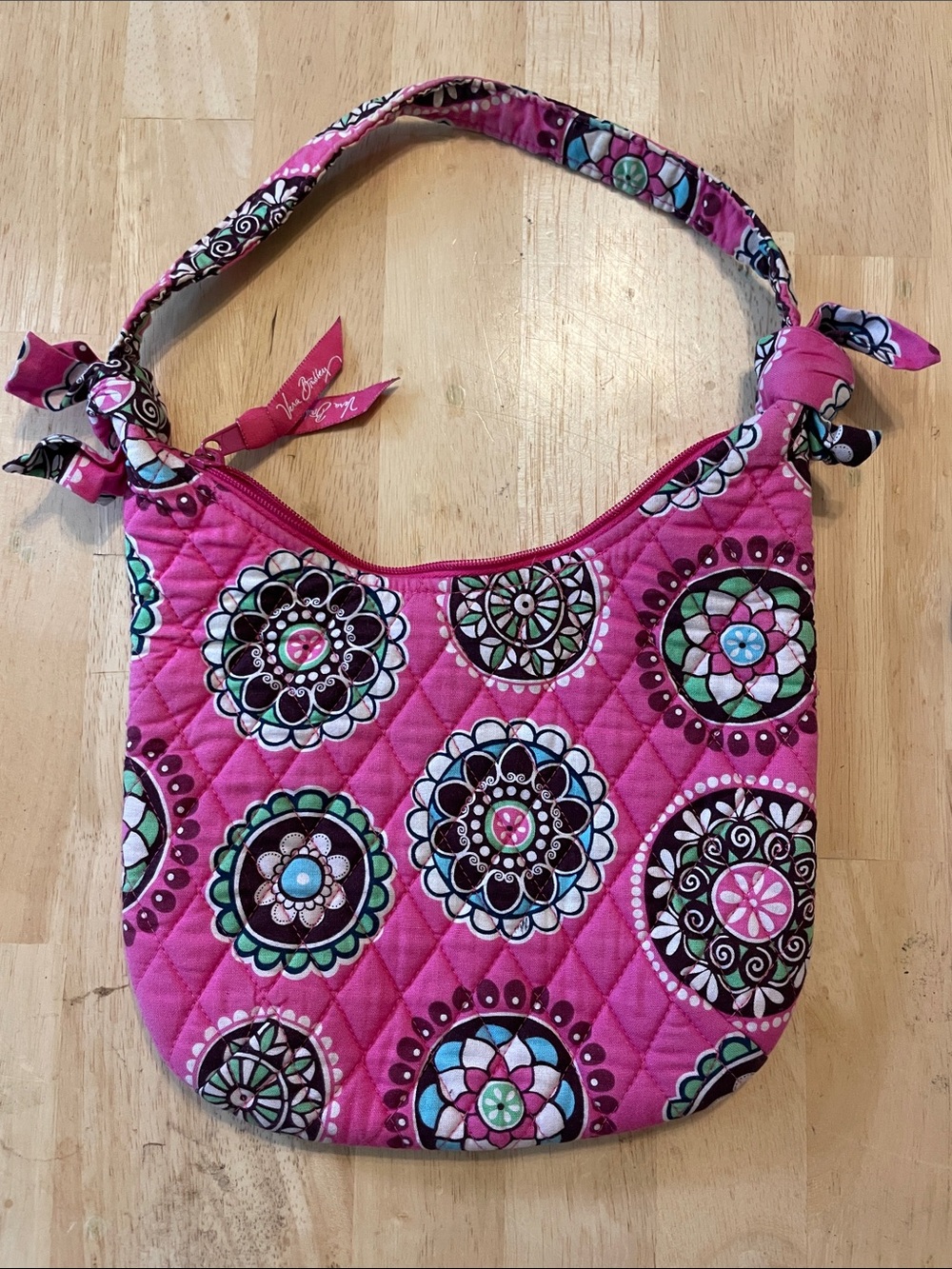 Vera Bradley Hot Pink Quilted Shoulder Bag with Medallion Motif